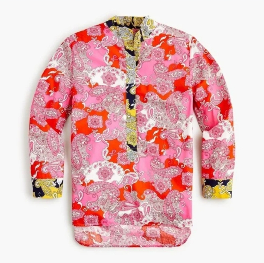 J.Crew Band Collar Paisley Classic Cotton Popover Tunic